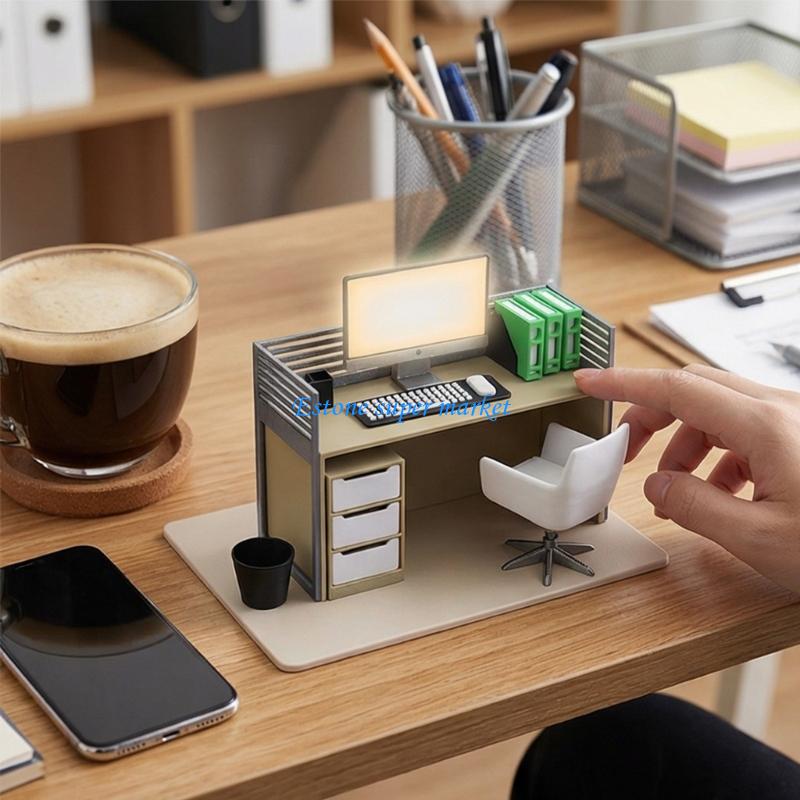 Home Office Architecture - 090B Miniatur-Computertischmodell mit Stuhl und Zubehör,