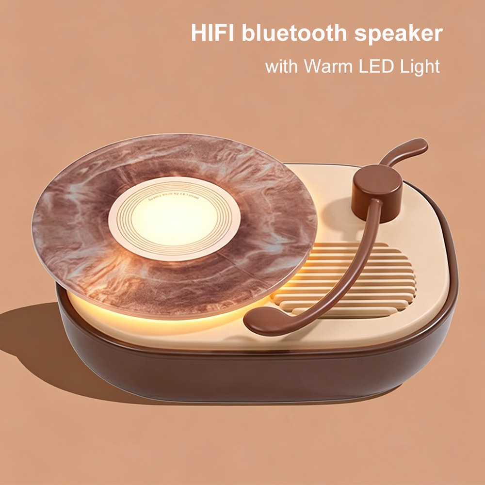 Home Office Amazon - Retro-Plattenspieler Bluetooth-Lautsprecher mit warmem LED-Licht, Mini-Tischlampe