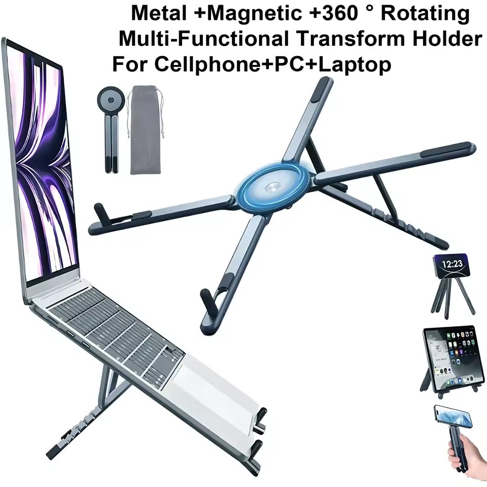 Laptop Stand Foldable - 3-in-1 Faltbarer Magnetischer Handyhalter Selfie-Stick Stativ