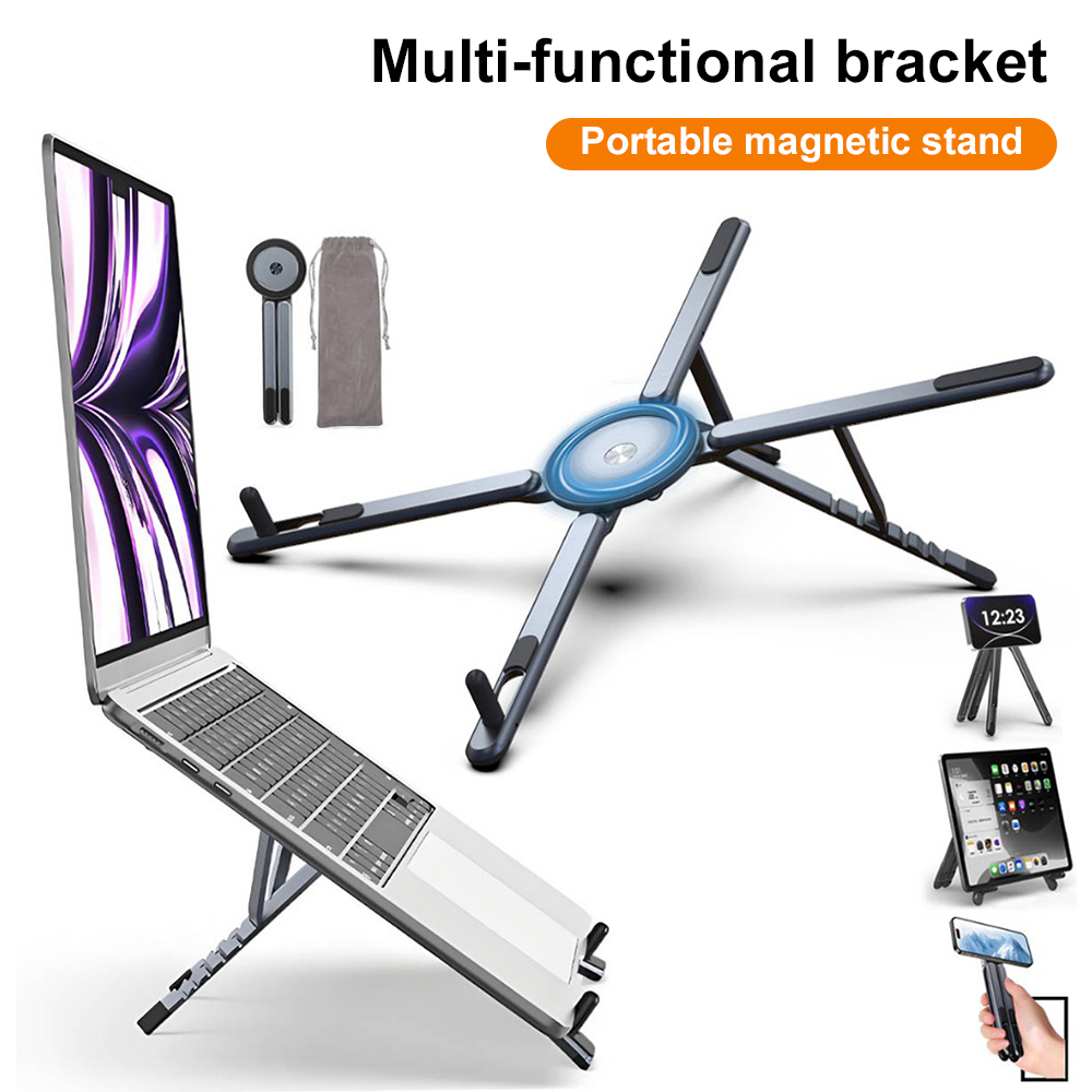 Laptop Stand Foldable - Tragbarer Magnetischer Handyhalter & Selfie-Stick 3-in-1