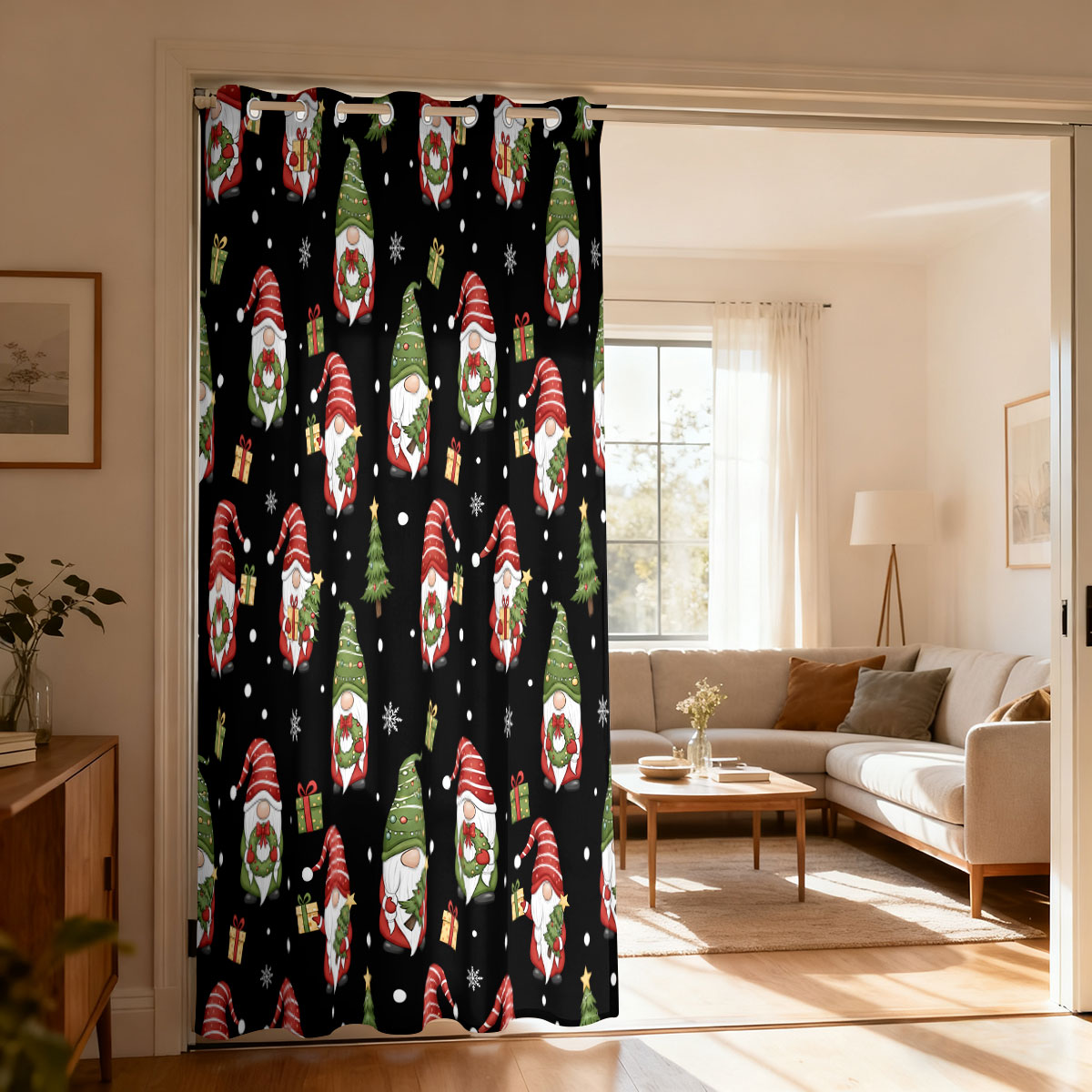 Home Office Rate - Weihnachtswichtel Weihnachtsbaum Geschenk-Druck Einzelner Schleifenvorhang, Türvorhang