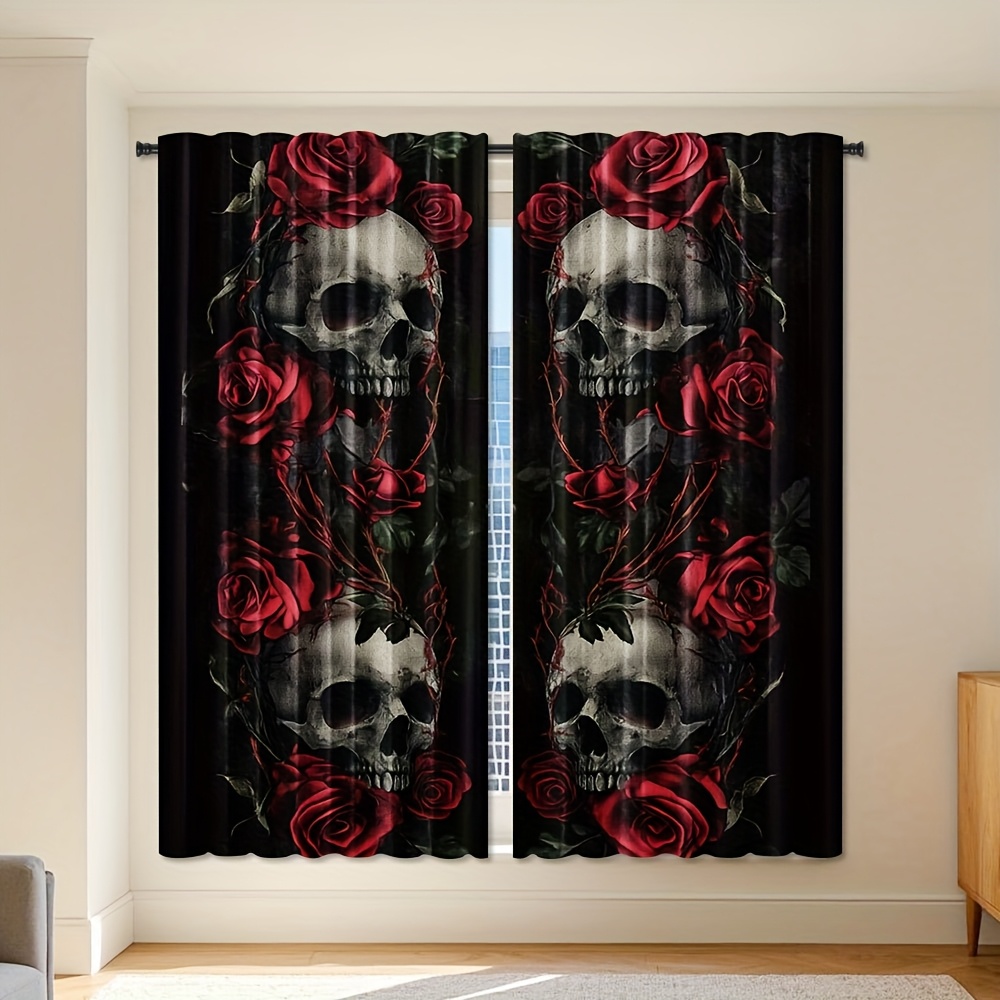 Gotische Totenkopf-Rosen-Vorhä – Home Office Alternative Bewertung und Preis