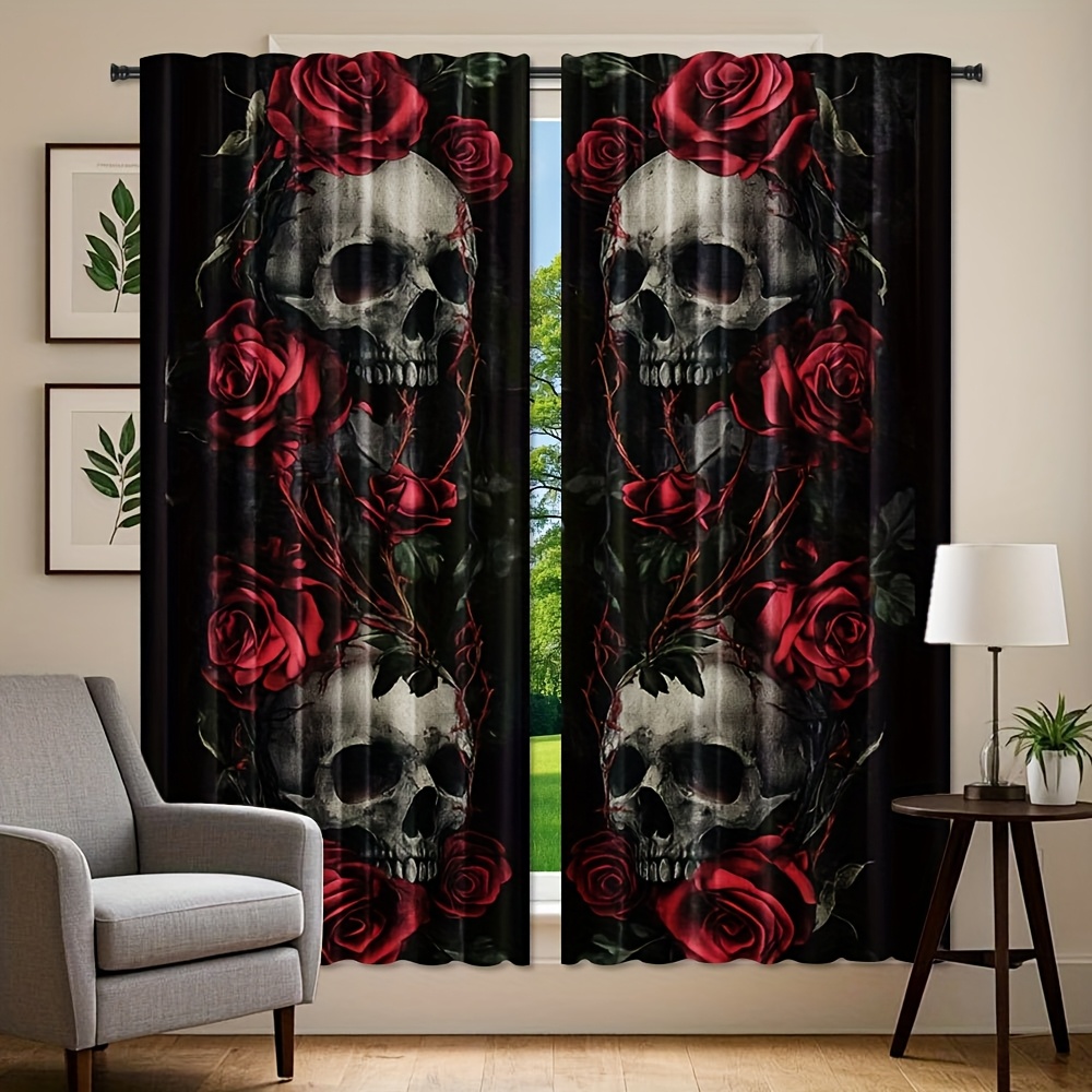 Gotische Totenkopf-Rosen-Vorhä – Home Office Alternative Bewertung und Preis