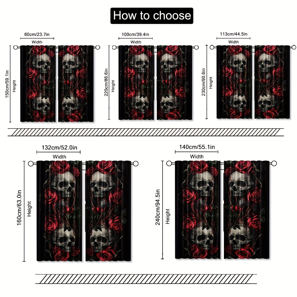 Gotische Totenkopf-Rosen-Vorhä – Home Office Alternative Bewertung und Preis
